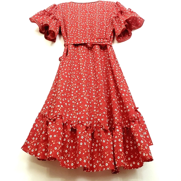 Nwot Max Studio Red Floral Flutter Sleeve Wrap Dress - Picture 10 of 14